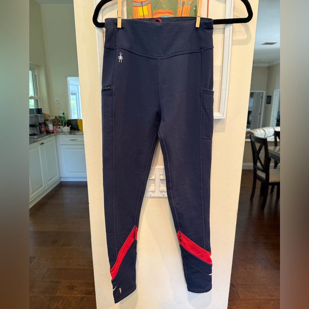 Navy and Red Women's Athletic Leggings with Pocket